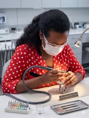 a CAAPID candidate taking her bench test on a typodont